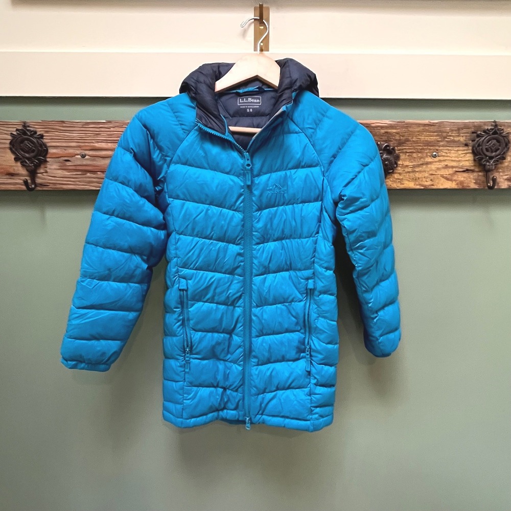 LL Bean Ultralight 650 Down Hooded Jacket Blue DownTek Puffer S 8 507403